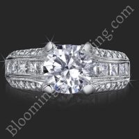 1.00 ctw. Princess Channel and Round Pave Set Diamond Engagement Ring - bbr161 laying down