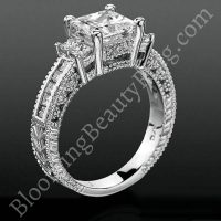 Princess Channel Set Beaded Milgrain Hand Carved Diamond Engagement Ring bbrnw591034 standing up