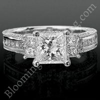 Princess Channel Set Beaded Milgrain Hand Carved Diamond Engagement Ring bbrnw591034 laying down