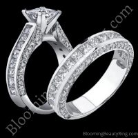 3.68 ctw. Channel Set Princess Micro Pave Round Engagement Ring Set - bbr411-411b standing up 2