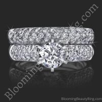 1.08 ctw. 3 Column Micro Pave 6 Prong Diamond Engagement Ring Set - bbr189e-189b laying down