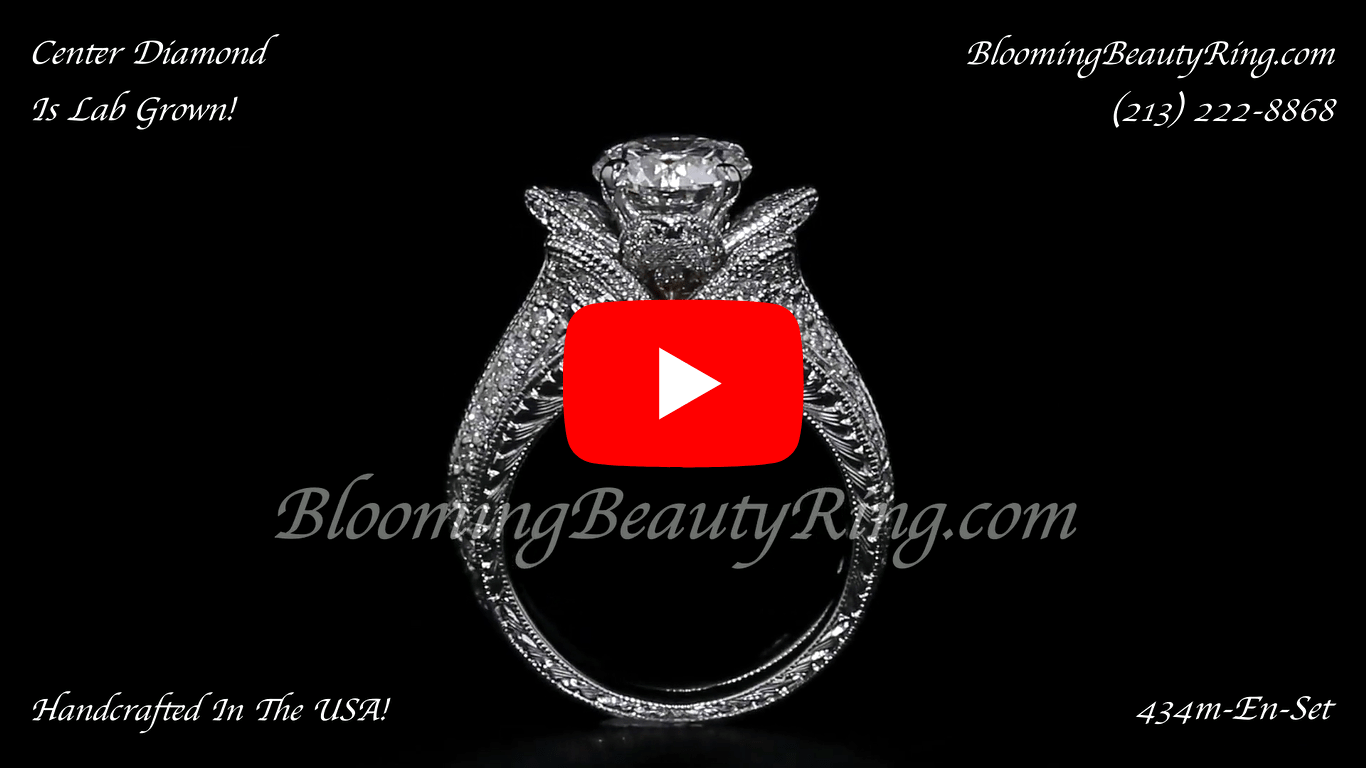 1.67 ctw. Small Hand Engraved Blooming Beauty Wedding Ring Set – bbr434en-s-set standing up video-2