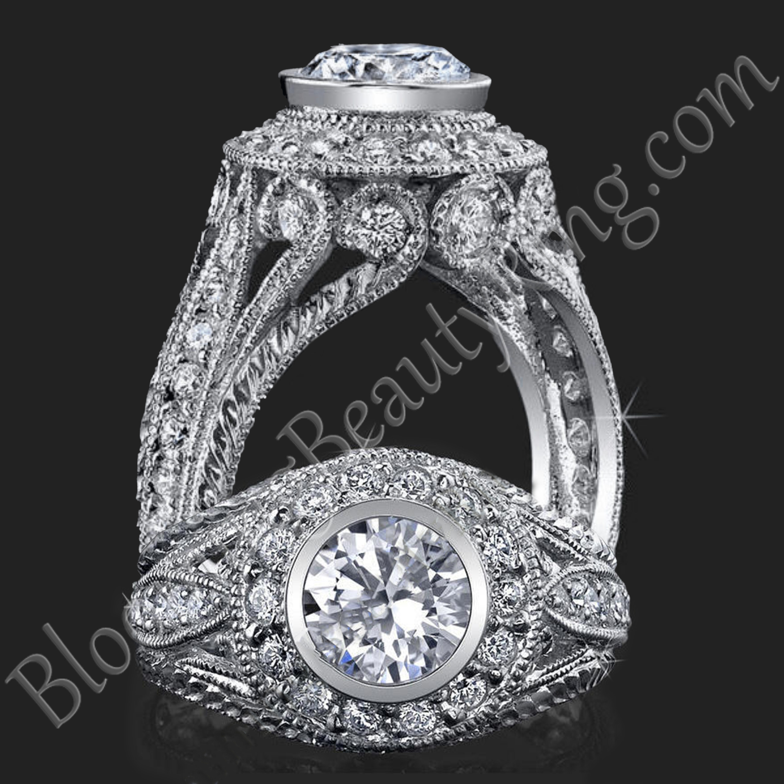 Bezel Set Vintage Style / Antique Detailing / Engagement Ring