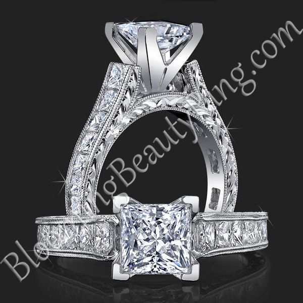 Stacked Diamonds Classical Square Cathedral Engagement Ring