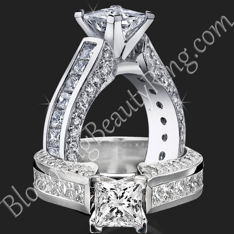 Tiffany Style Princess Diamond Engagement Ring with Big Diamonds