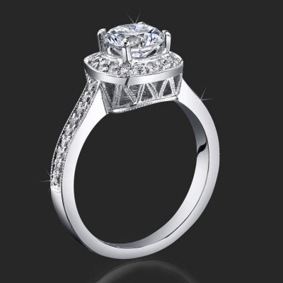 .38 ctw. Halo and Millegrain Diamond Engagement Ring - bbr420