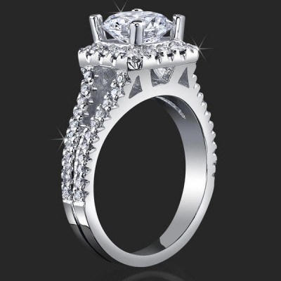 .60 ctw. 60 Diamond Split Shank Short Halo Engagement Ring - bbr502