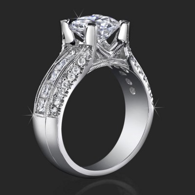 1.00 ctw. Princess Channel and Round Pave Set Diamond Engagement Ring - bbr161