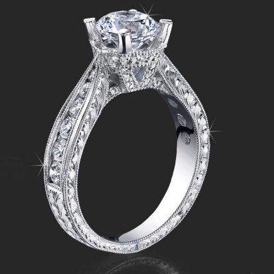 .70 ctw. Engraved Diamond Engagement Ring with Millegrain Detailing - bbr414