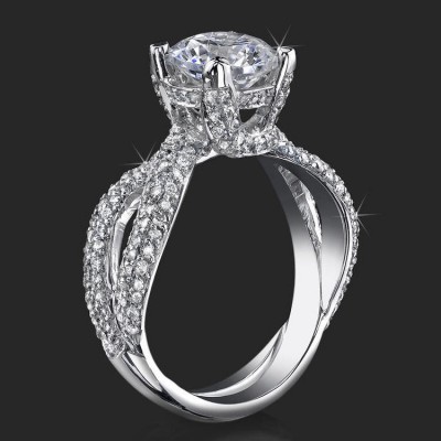 .98 ctw. Small Split Shank Micro Pave Diamond Engagement Ring - bbr427