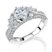 6 Prong Multi Shaped Graduated Diamond Pave Engagement Ring Turned