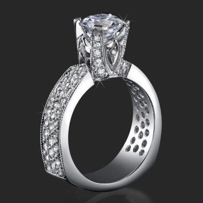Enhanced Tiffany Style High Mount Pave Diamond Engagement Ring - bbr222