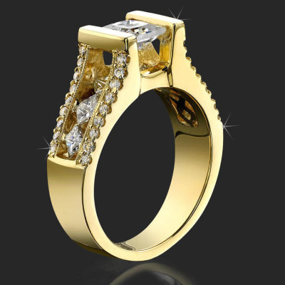 Tension Set Open Band with a Large Channel Set Diamond Bridge Engagement Ring - bbr209-1