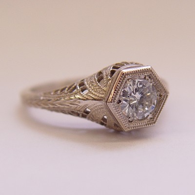 039fbbr | Pre-Set Antique Filigree Ring | .48ct. round diamond | Swirls