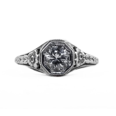 045bbr | Antique Filigree Ring | for a .75ct. to .85ct. round stone | Beautiful Flowers