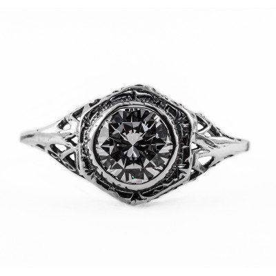 049bbr | Antique Filigree Ring | for a 1.20ct. to 1.30ct. round stone | Hexagonal