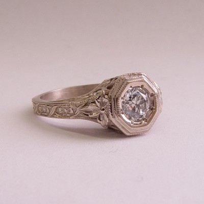 059fbbr | Pre-Set Antique Filigree Ring | .46ct. round diamond | Climbing Vines