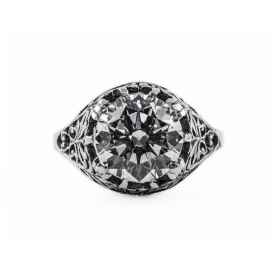 083bbr | Antique Filigree Ring | for a 3.45ct to 3.55ct round stone | Leafy Floral Design
