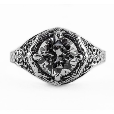 098bbr | Antique Filigree Ring | for a 2.40ct. to 2.50ct. round stone | Floral Lining