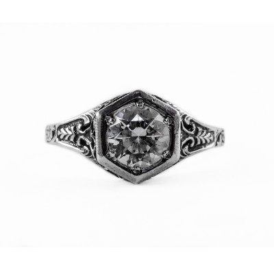 101bbr | Antique Filigree Ring | for a .90ct to 1.10ct round stone | Hexagonal Flowers