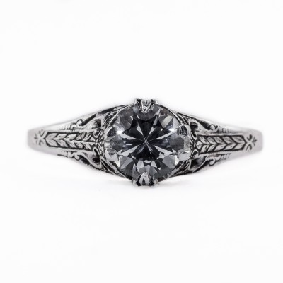 132bbr | Antique Filigree Ring | for a .75ct. to .85ct. round stone | Leaf Shaped Prongs