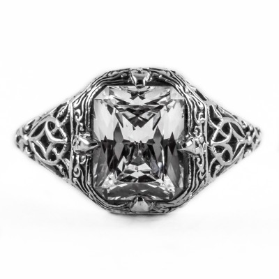 e002bbr | Antique Filigree Ring | for a 2.45ct. to 2.55ct. emerald stone | Grate Like Detailing