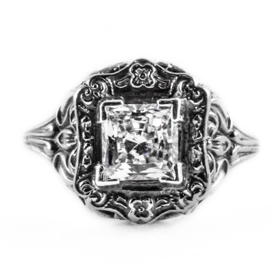 e021bbr | Antique Filigree Ring | for a 1.20ct. to 1.30ct. princess stone | Artistically Designed