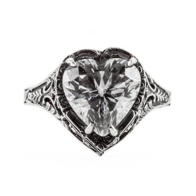 h001bbr | Antique Filigree Ring | for a 2.95ct to 3.03ct heart stone | Floral Band
