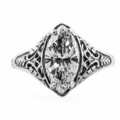 m002bbr | Antique Filigree Ring | for a 1.57ct to 1.67ct marquise stone | Fan Like