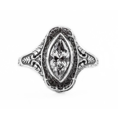 mq003bbr | Antique Filigree Ring | for a .90ct. to 1.05ct. marquise stone | Swirled Pattern Frame
