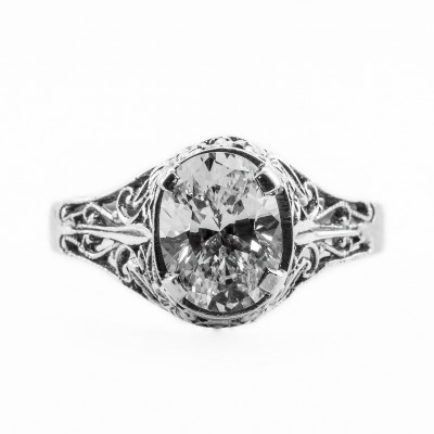 ov039bbr | Antique Filigree Ring | for a 1.40ct. to 1.50ct. oval stone | Ornate Design