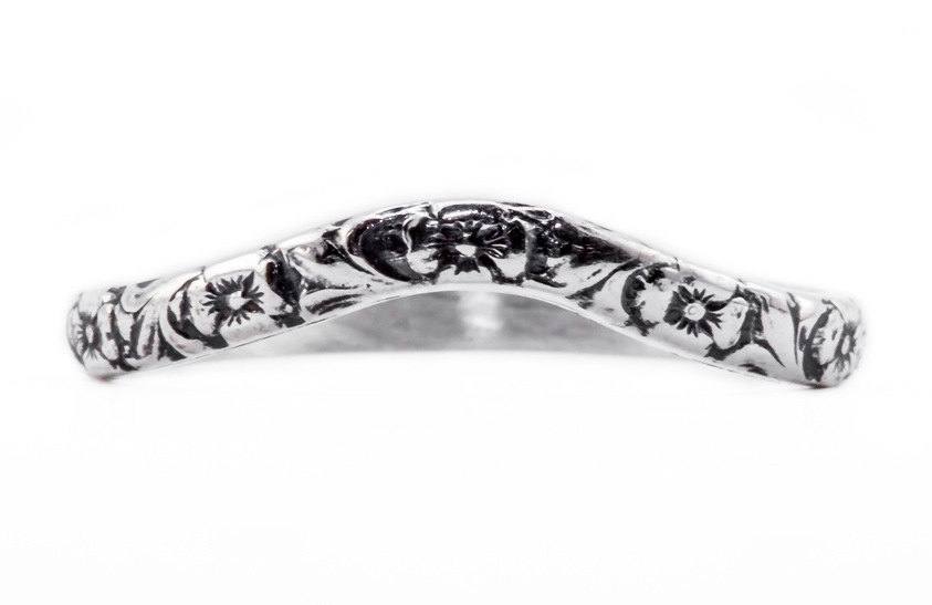 wb042bbr | Antique Filigree Wedding Band | Curved and Engraved | Flower Companion Band