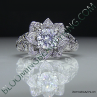 Diamond Embossed Blooming Rose Engagement Ring with Etched Carvings 8