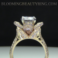 Hand Engraved Highly Unique Flower Engagement Ring Up Close