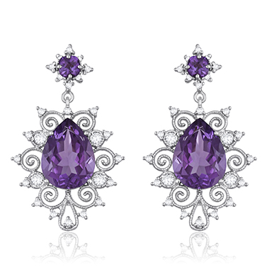Amethyst and Diamond Earrings by Jacqueline Dani