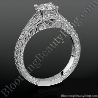 Artistic Hand Carved Design Split Shank Diamond Engagement Ring