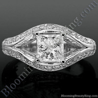 Diamond Paved Artistically Designed Split Shank Engagement Ring Laying Down
