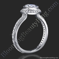 Halo Engagement Ring with Bezel Set Diamond Head and Pave Design
