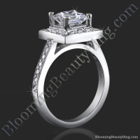 Low Set Princess Cut Diamond Halo Ring with Round Pave Diamonds