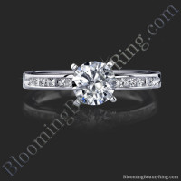 Petite 4 Prong Round Setting Channel Set Princess Cut Diamond Engagement Ring