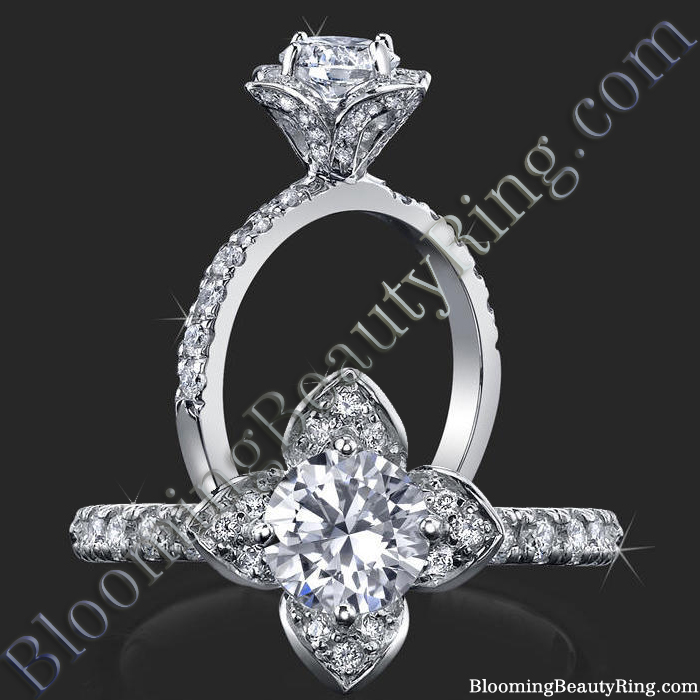 Petite Tulip Style Flower Ring Paved with Encrusted Diamonds - bbr2531