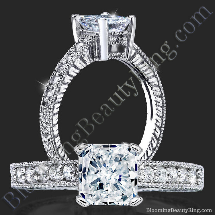 Radiant Diamond Ring with Low Mounting and Custom Engraving - bbr4311