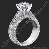 2.10 Carat Round Diamond Engraved Engagement Ring with Huge Quarter Carat Channel Set Diamonds