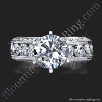 2.10 Carat Round Diamond Engraved Engagement Ring with Quarter Carat Channel Set Diamonds