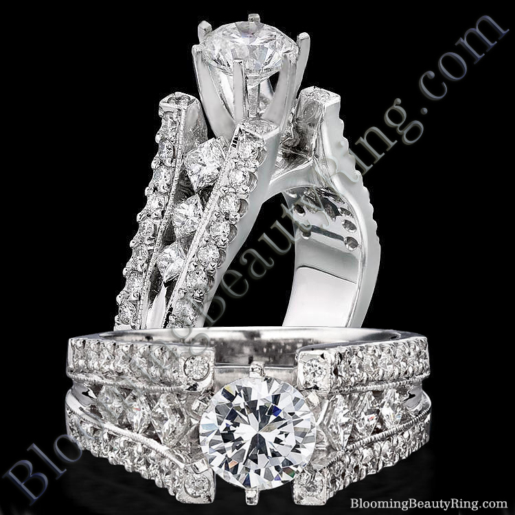 1.03 ctw. Princess and Round Split Shank Diamond Engagement Ring - bbr1165