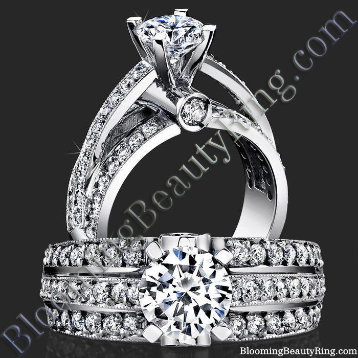 Emerging Pave Center Band with Connecting Round Bar Diamond Engagement Ring - bbr6360
