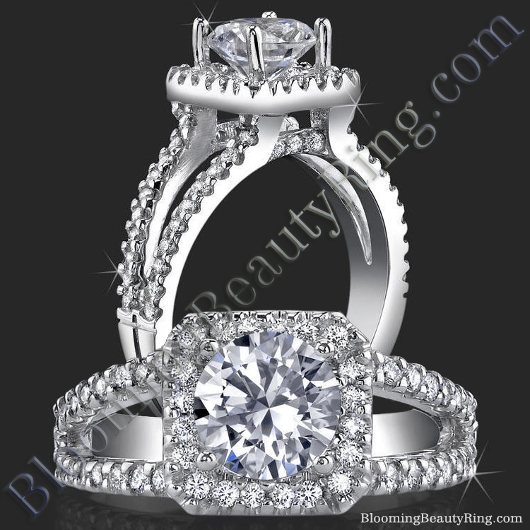 .75 ctw. 62 diamond Halo and Split Shank Pave Set Engagement Ring - bbr423