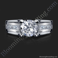 wide band with floating diamonds and invisible channel set princess cut diamonds