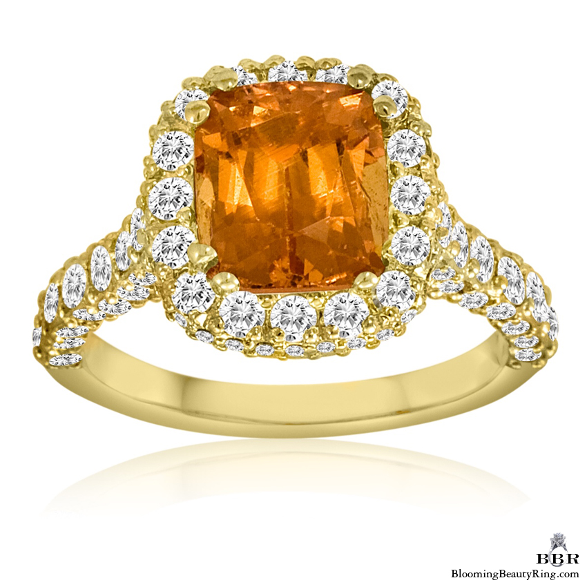 18k Yellow Gold 5.55 ctw. Mandarin Garnet Diamond Ring - jtr184