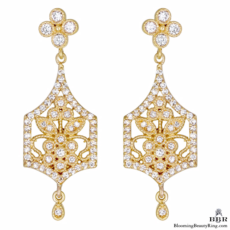 20K Rose Gold Flower Motif Diamond Earrings - jte397